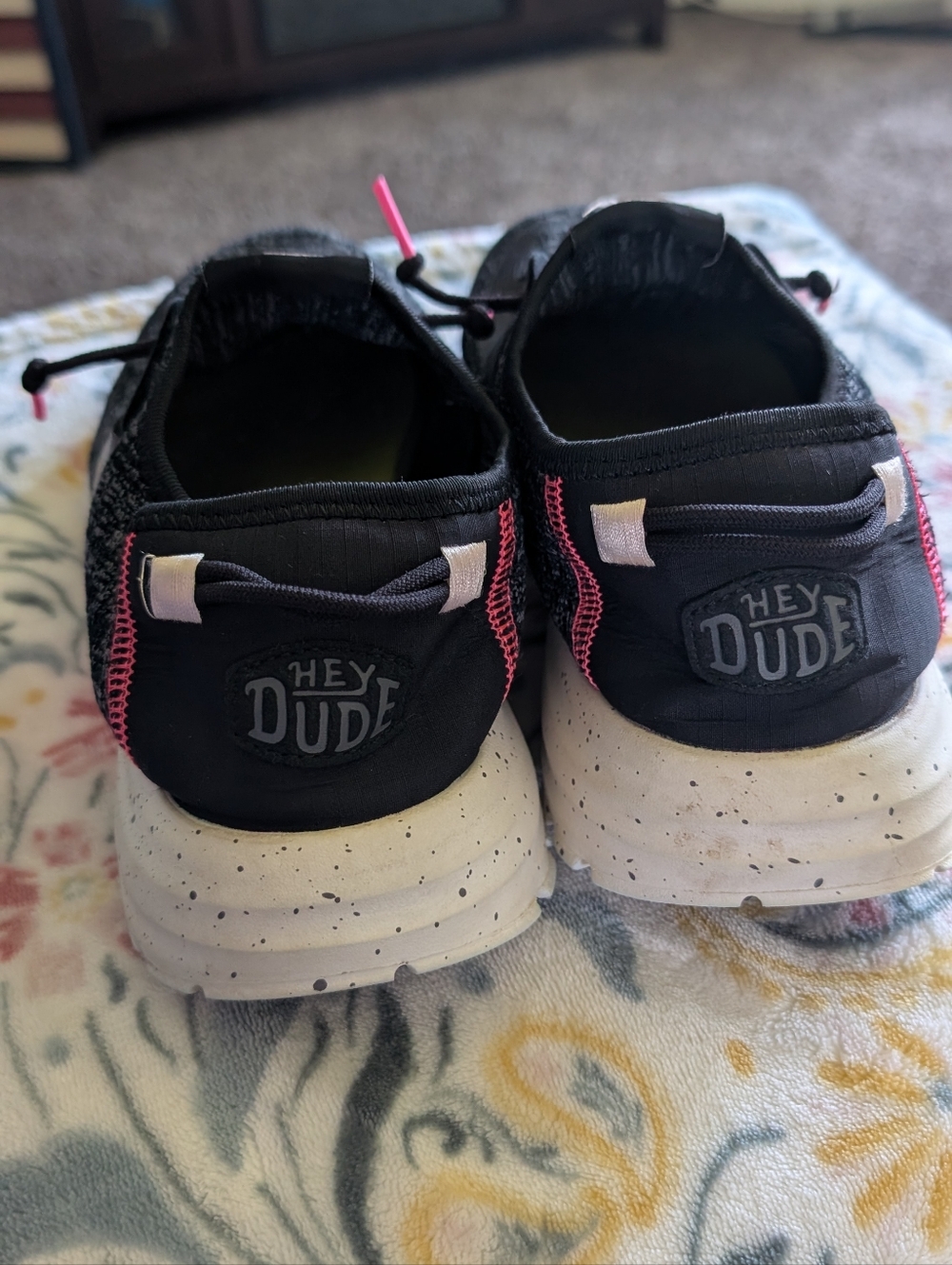 Hey Dude Black Sneakers with Pink and Yellow Accents - Picture 3 of 5